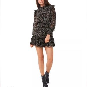 NWT 1.State Long Sleeve Smocked Waist Ruffle Hem Dress